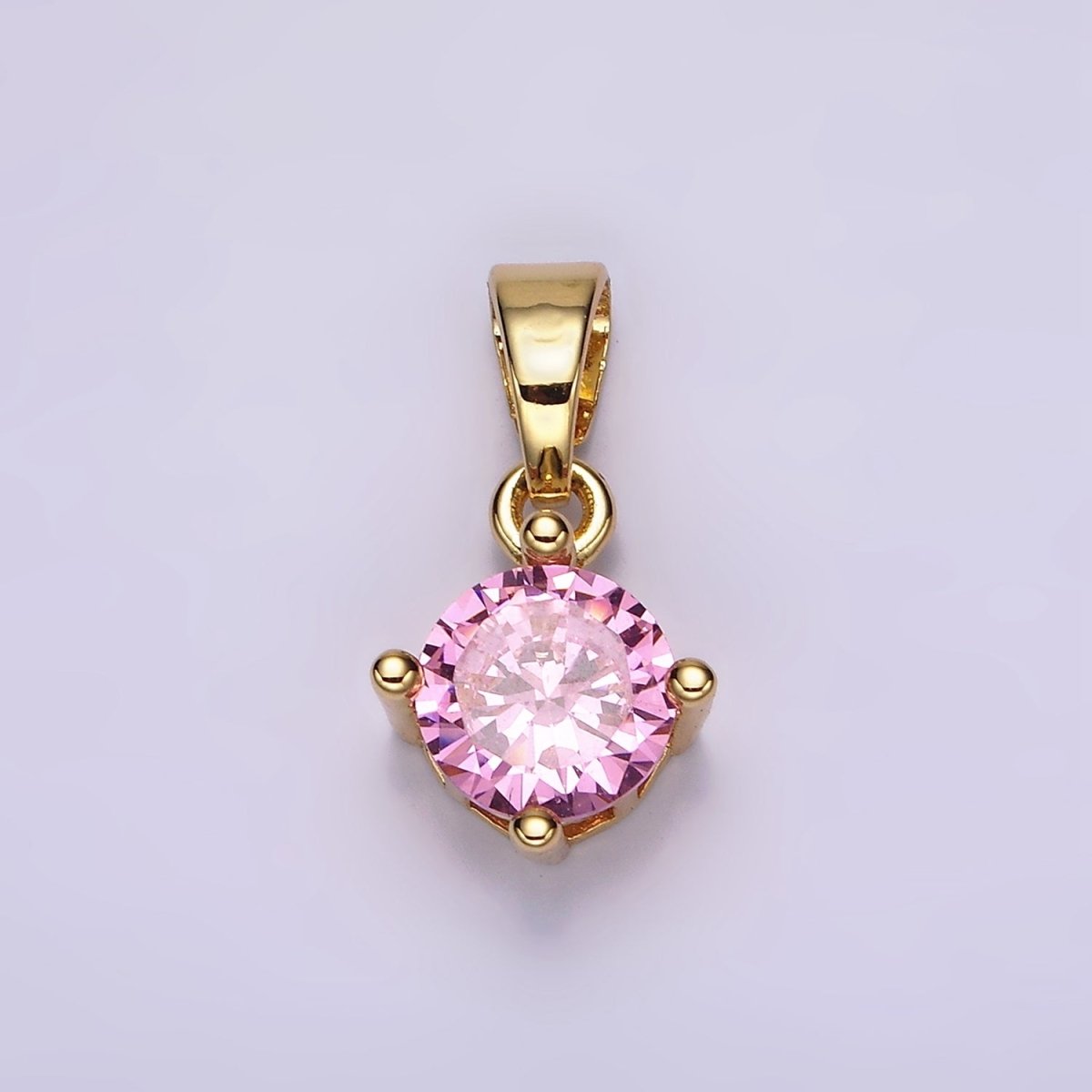16K Gold Filled Round CZ Birthstone Personalized Solitaire Pendant | N1924 - N1935 - DLUXCA