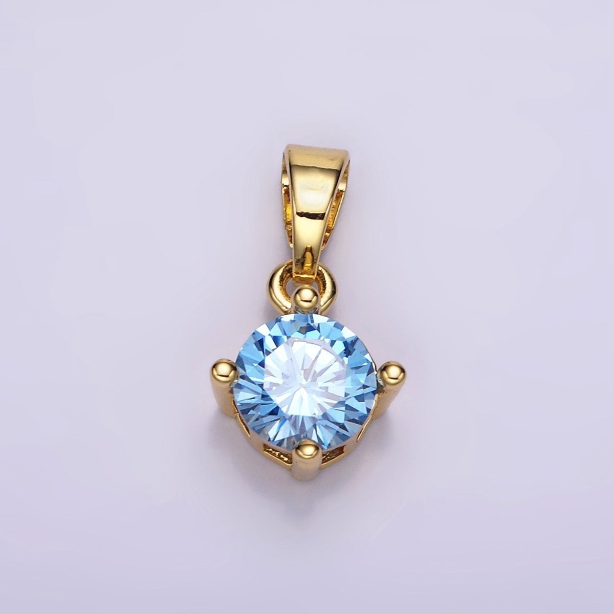 16K Gold Filled Round CZ Birthstone Personalized Solitaire Pendant | N1924 - N1935 - DLUXCA