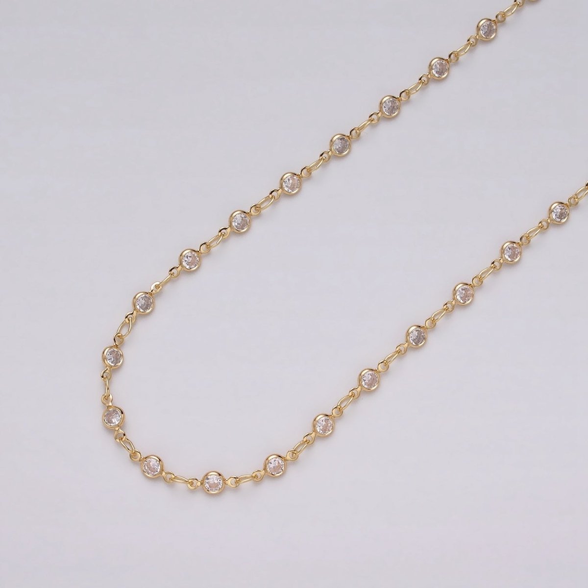 16K Gold Filled Round Diamond Bezel Cut Chain by Yard, Station CZ Chain by Yard for Necklace Bracelet Jewelry Making | ROLL-1337 ROLL-1338 - DLUXCA