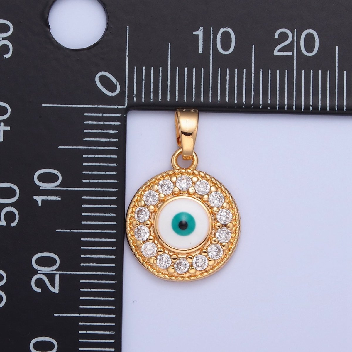 16K Gold Filled Round Evil Eye Medallion, Micro Pave CZ Protection Eye of Ra Charm For Jewelry Making H-377 - DLUXCA