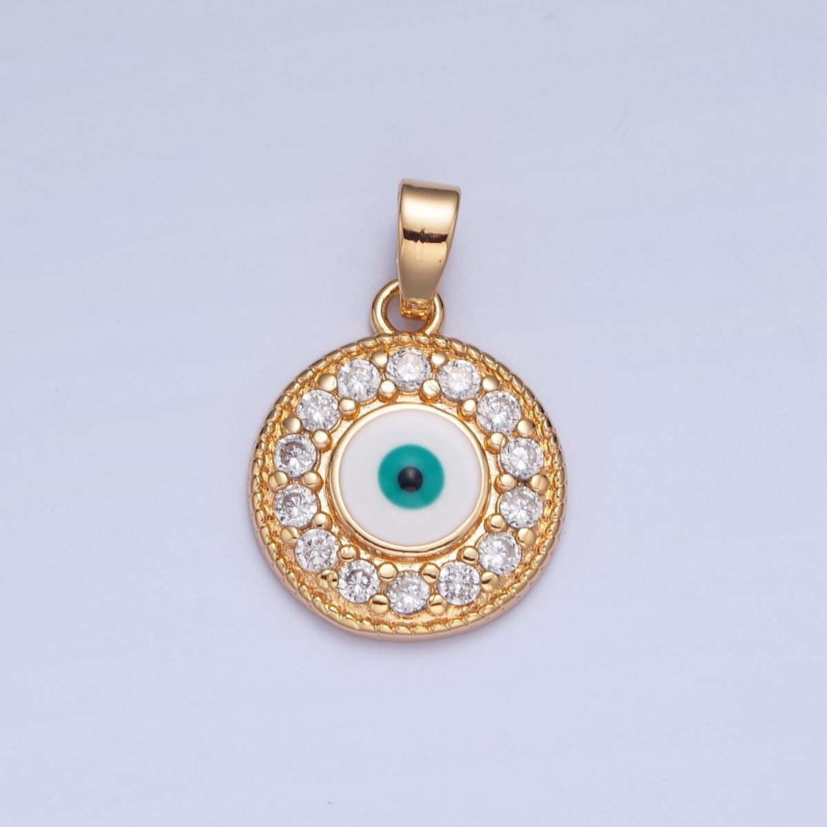 16K Gold Filled Round Evil Eye Medallion, Micro Pave CZ Protection Eye of Ra Charm For Jewelry Making H-377 - DLUXCA