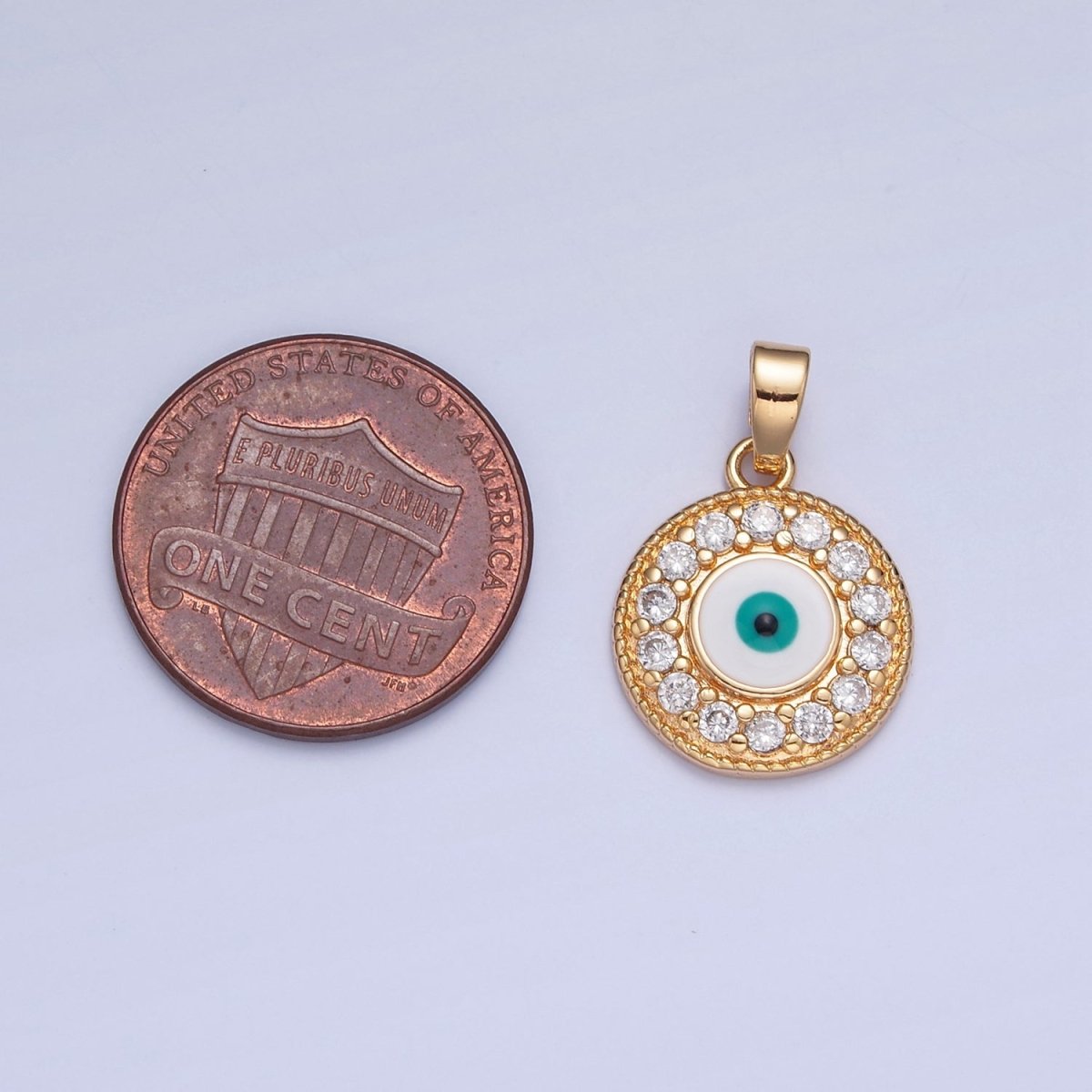 16K Gold Filled Round Evil Eye Medallion, Micro Pave CZ Protection Eye of Ra Charm For Jewelry Making H-377 - DLUXCA