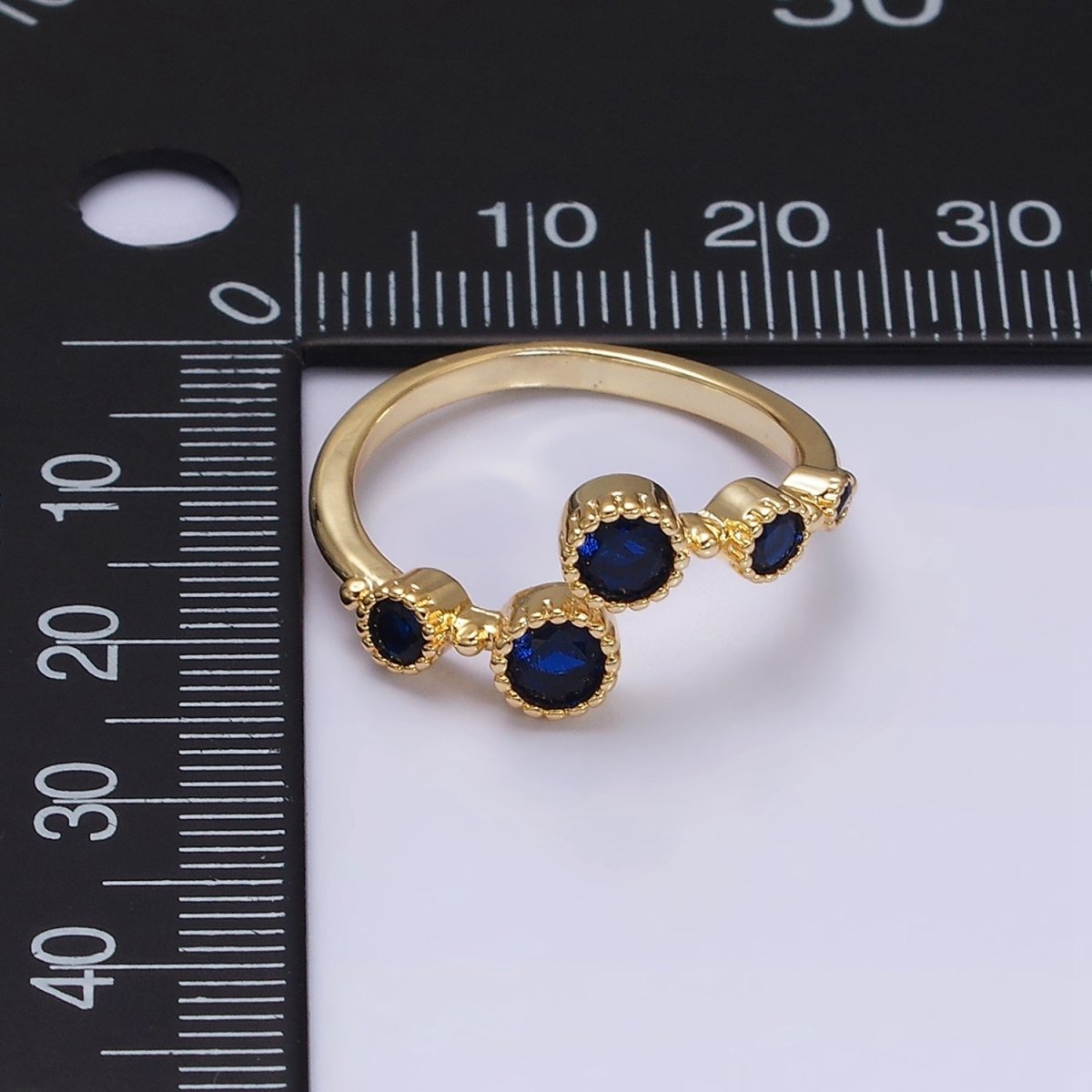 16K Gold Filled Round Sapphire Blue CZ Open Adjustable Ring in Gold & Silver | O-1601 O-1602 - DLUXCA