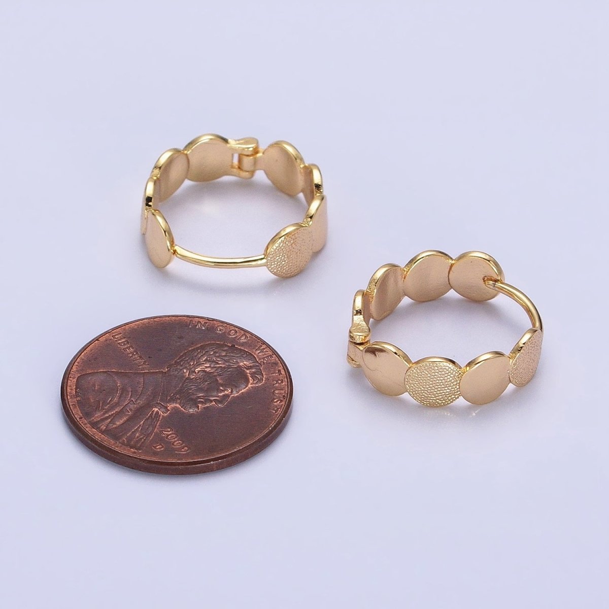 16K Gold Filled Round Textured Lined 15mm Wide Huggie Earrings in Gold & Silver | AB1465 AB1466 - DLUXCA