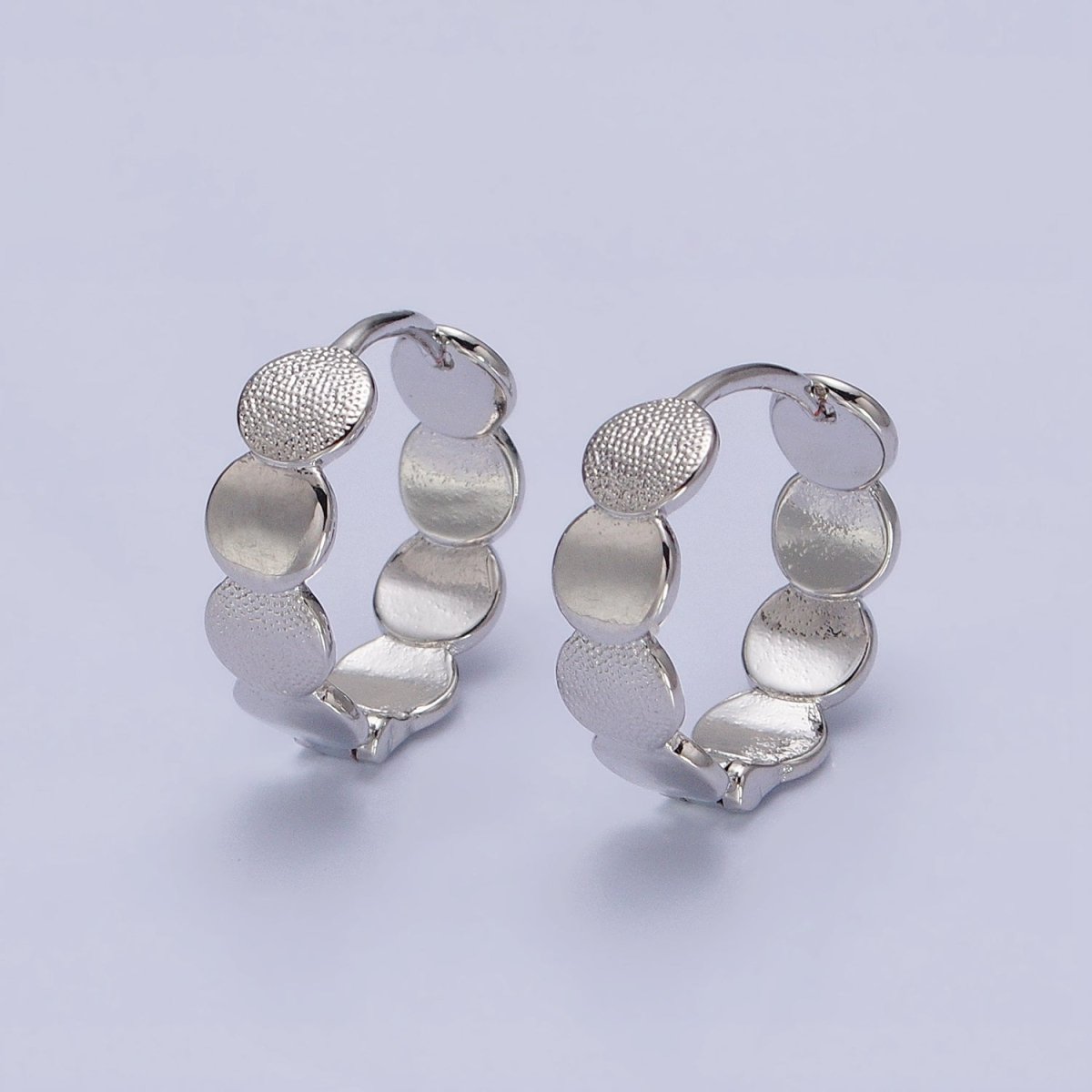 16K Gold Filled Round Textured Lined 15mm Wide Huggie Earrings in Gold & Silver | AB1465 AB1466 - DLUXCA