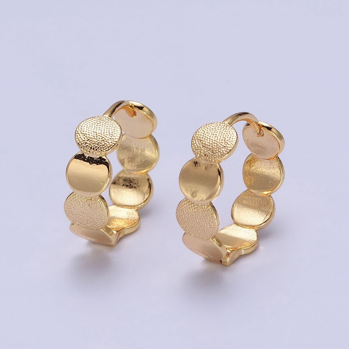 16K Gold Filled Round Textured Lined 15mm Wide Huggie Earrings in Gold & Silver | AB1465 AB1466 - DLUXCA