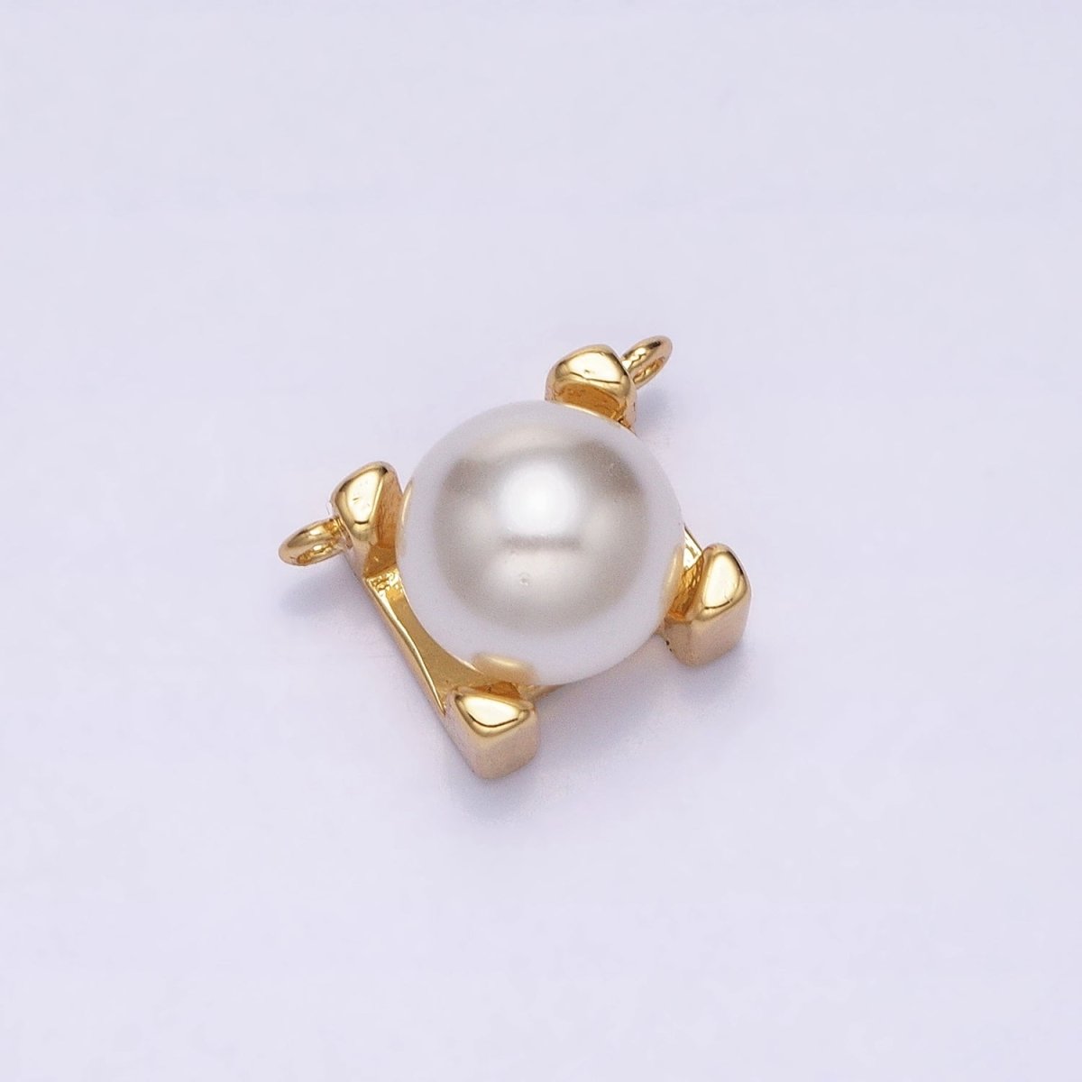 16K Gold Filled Round White Pearl Boxy Square Connector | AA1057 - DLUXCA