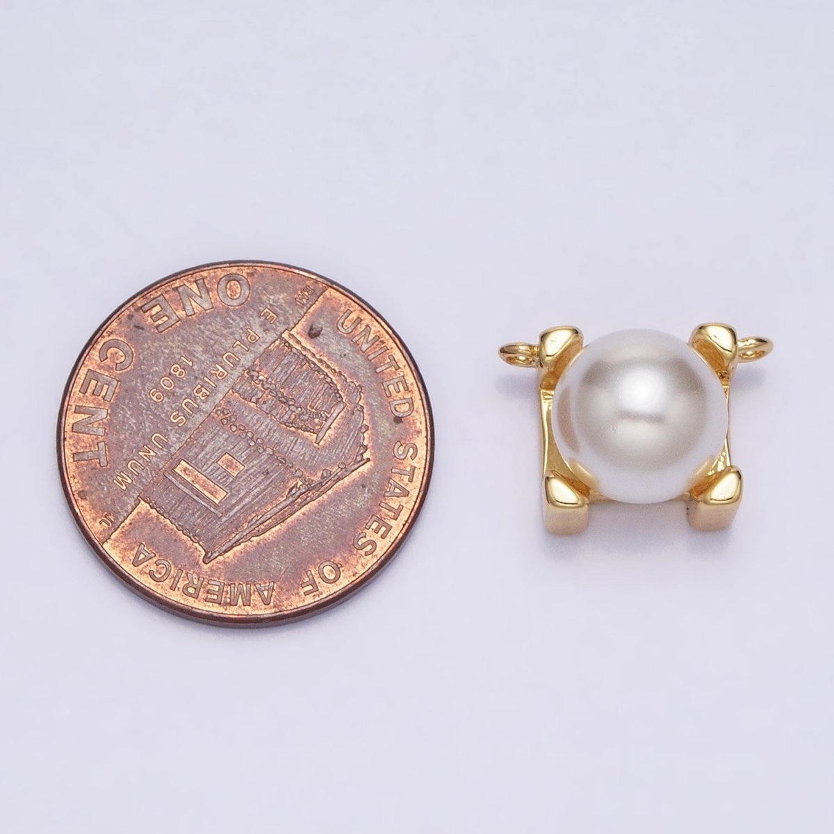 16K Gold Filled Round White Pearl Boxy Square Connector | AA1057 - DLUXCA