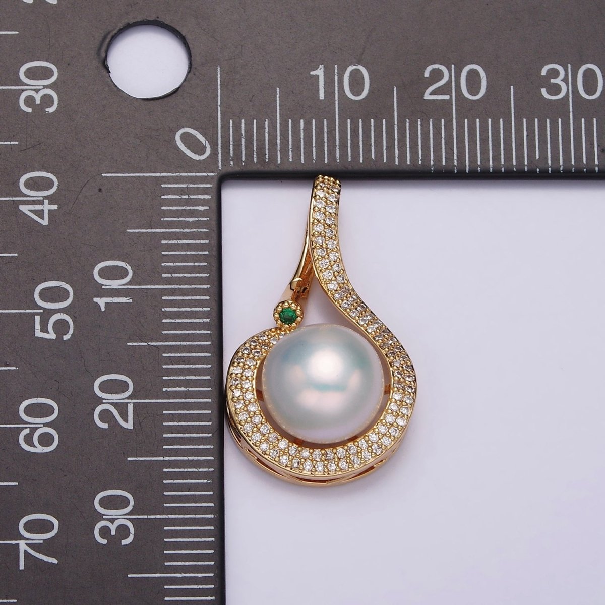 16K Gold Filled Round White Pearl Curved Micro Paved CZ Pendant in Gold & Silver | AA775 AA776 - DLUXCA