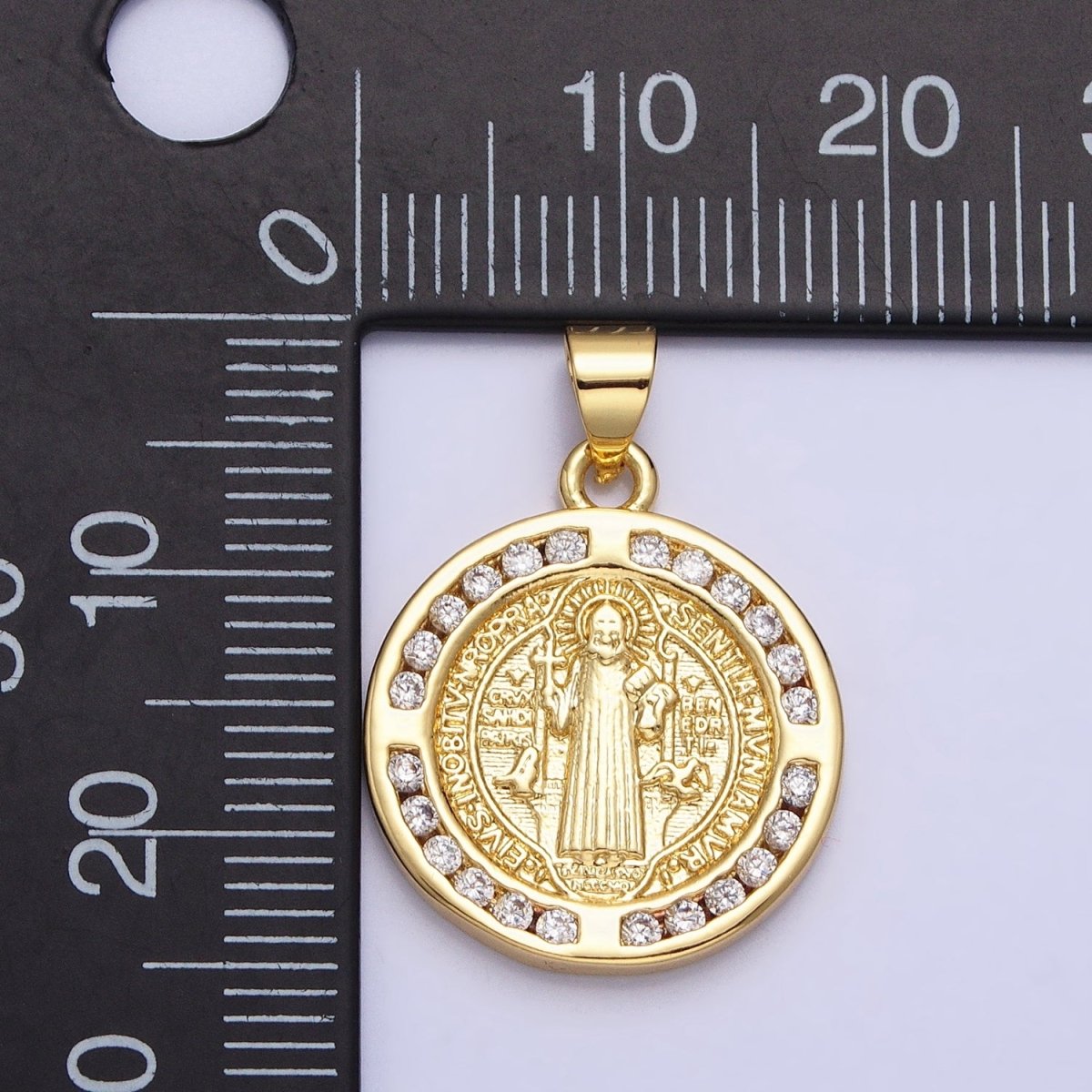 16K Gold Filled Saint Benedict SMQLIVB PAX VRSNSMV Double Sided Religious Pendant | AA229 - DLUXCA