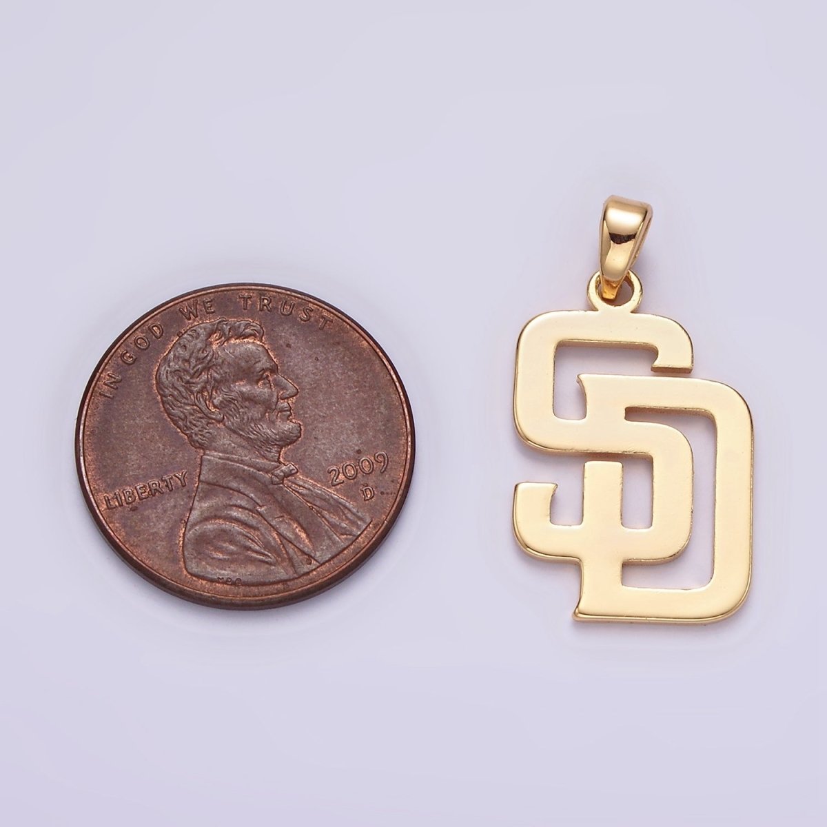 16K Gold Filled San Diego Padres "SD" Baseball Script Minimalist Pendant | N1304 - DLUXCA