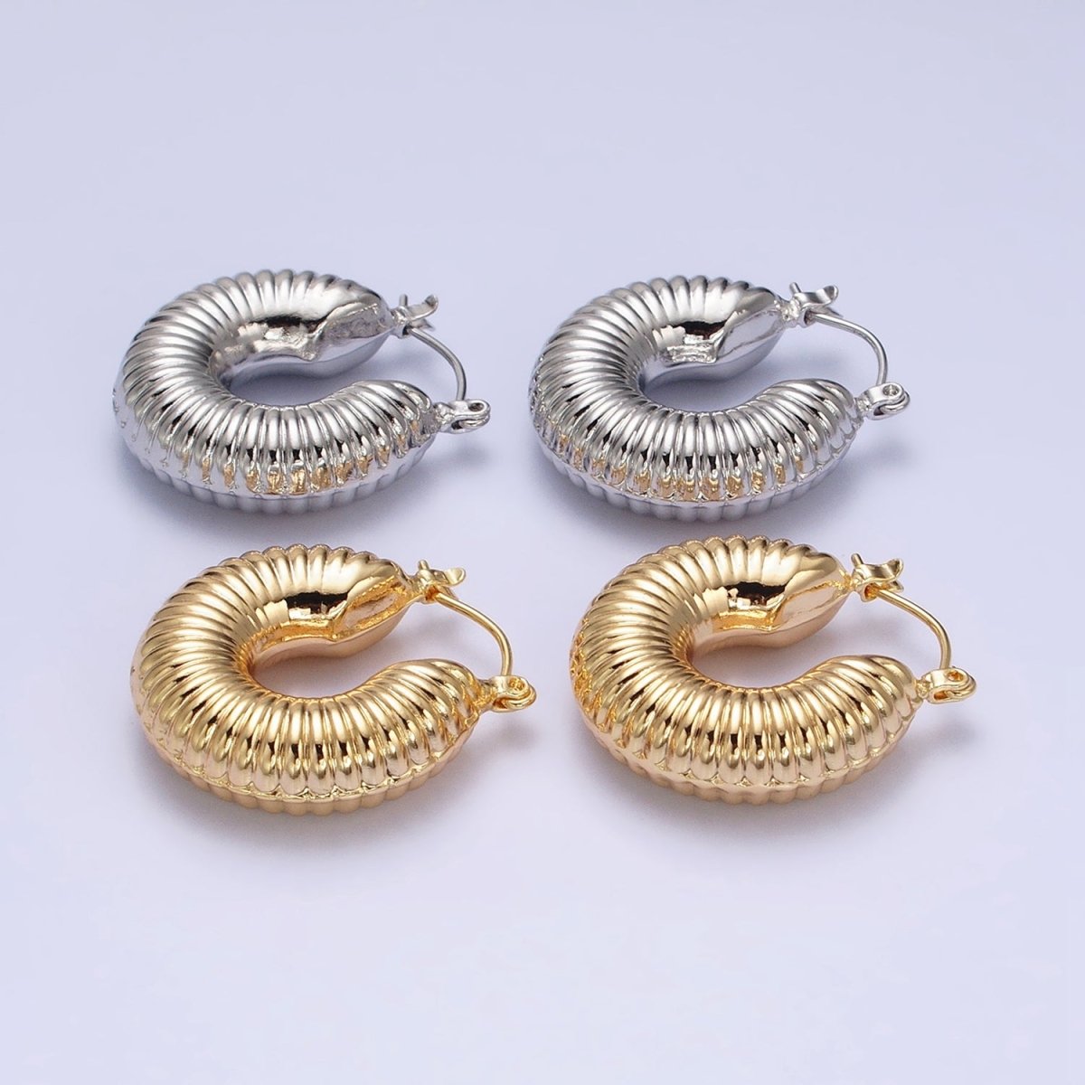 16K Gold Filled Scalloped Chubby Latch Earrings in Gold & Silver | AD883 AD884 - DLUXCA
