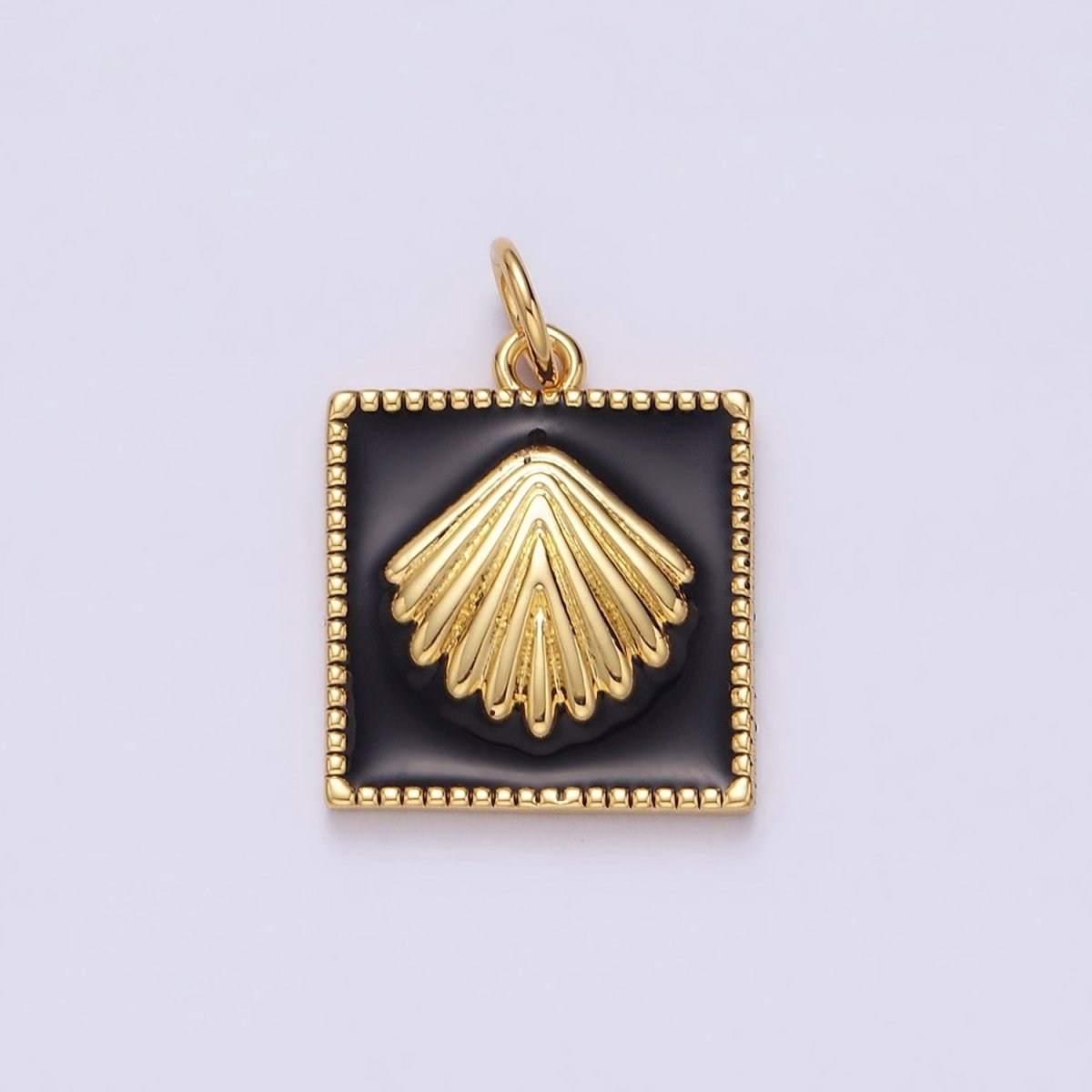 16K Gold Filled Sea Clam Shell Black Enamel Square Charm | AC1270 - DLUXCA