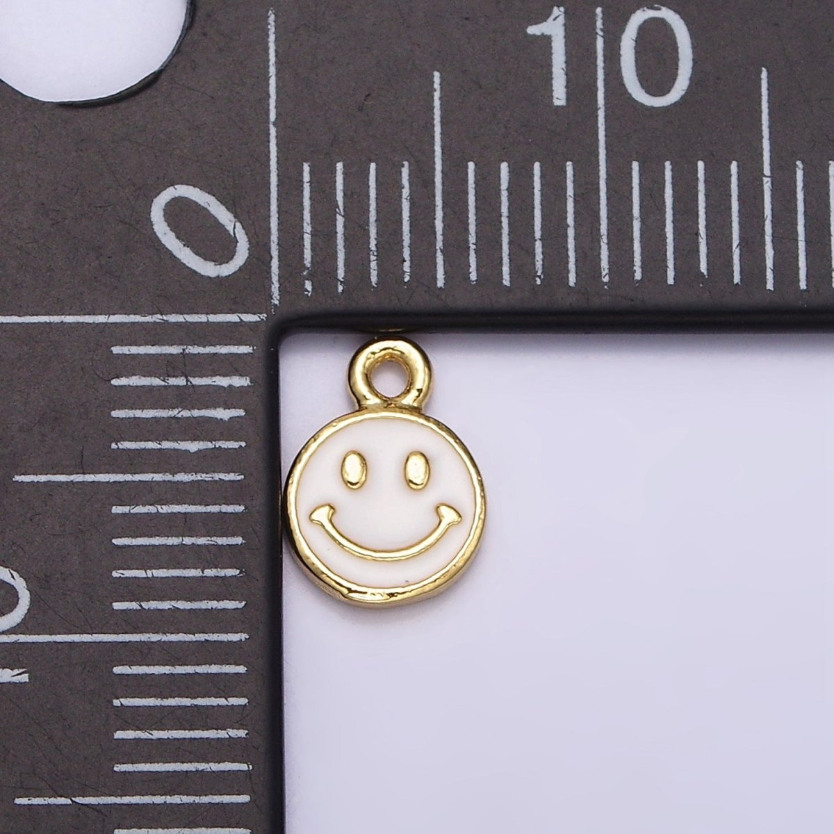 16K Gold Filled Smiley Face White Enamel Round Charm in Gold & Silver | AC1332 AC1333 - DLUXCA