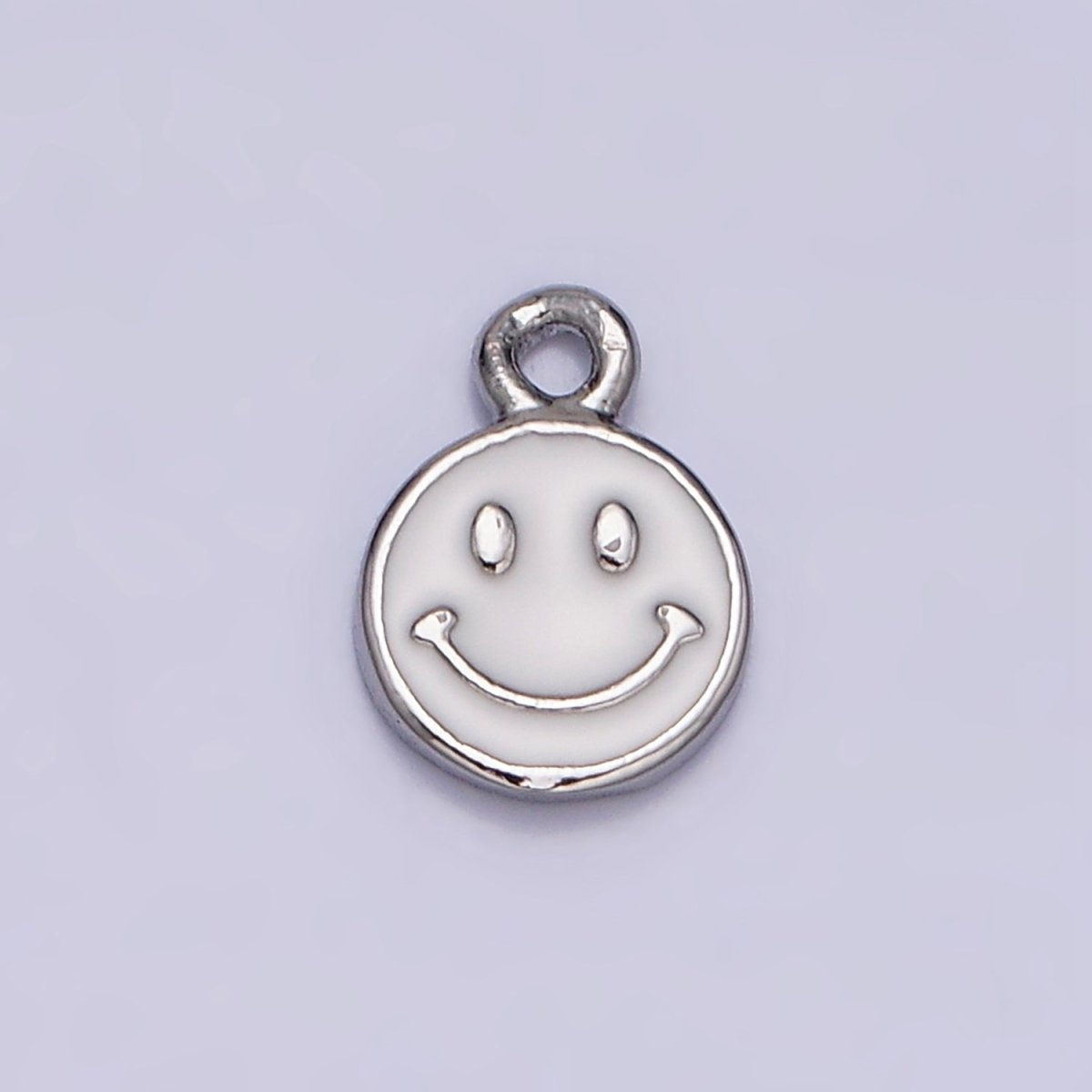 16K Gold Filled Smiley Face White Enamel Round Charm in Gold & Silver | AC1332 AC1333 - DLUXCA