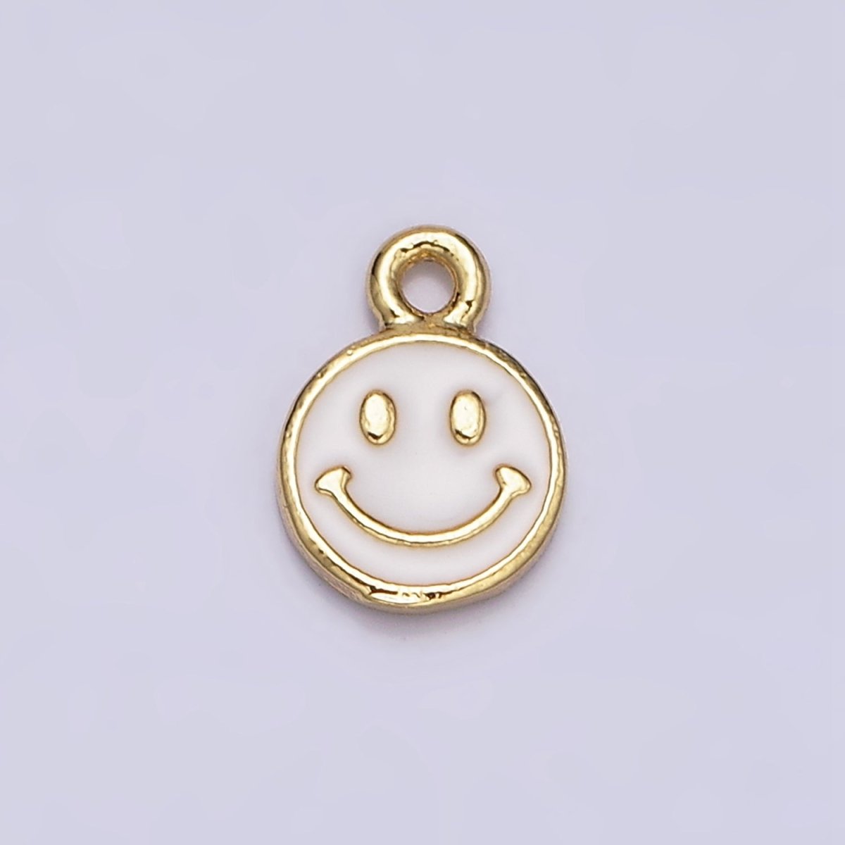 16K Gold Filled Smiley Face White Enamel Round Charm in Gold & Silver | AC1332 AC1333 - DLUXCA