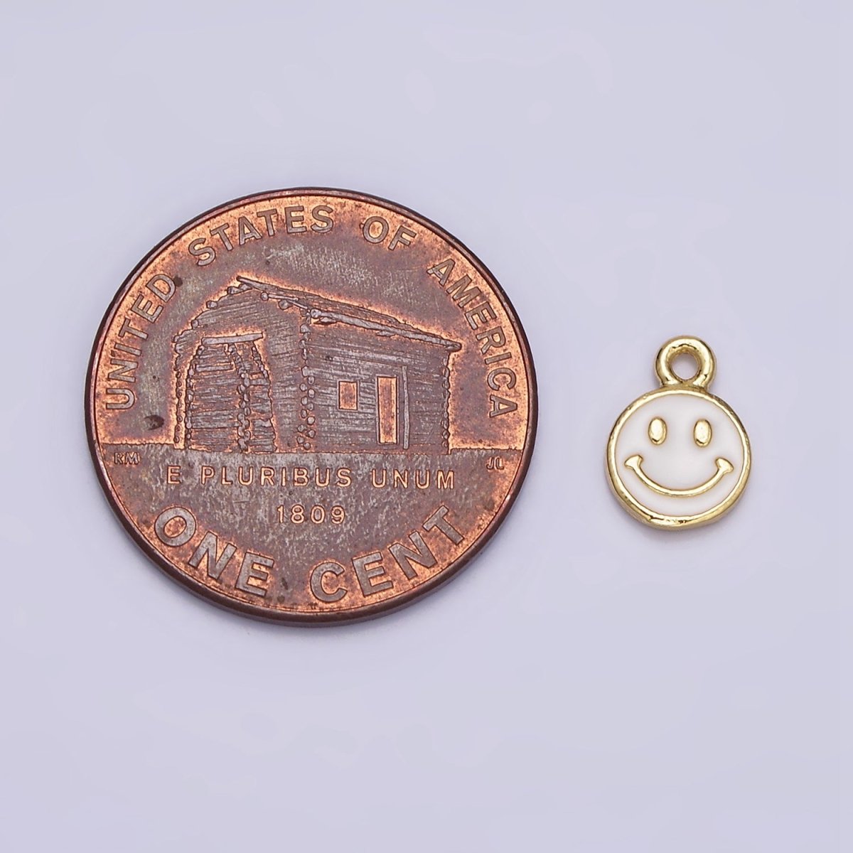 16K Gold Filled Smiley Face White Enamel Round Charm in Gold & Silver | AC1332 AC1333 - DLUXCA