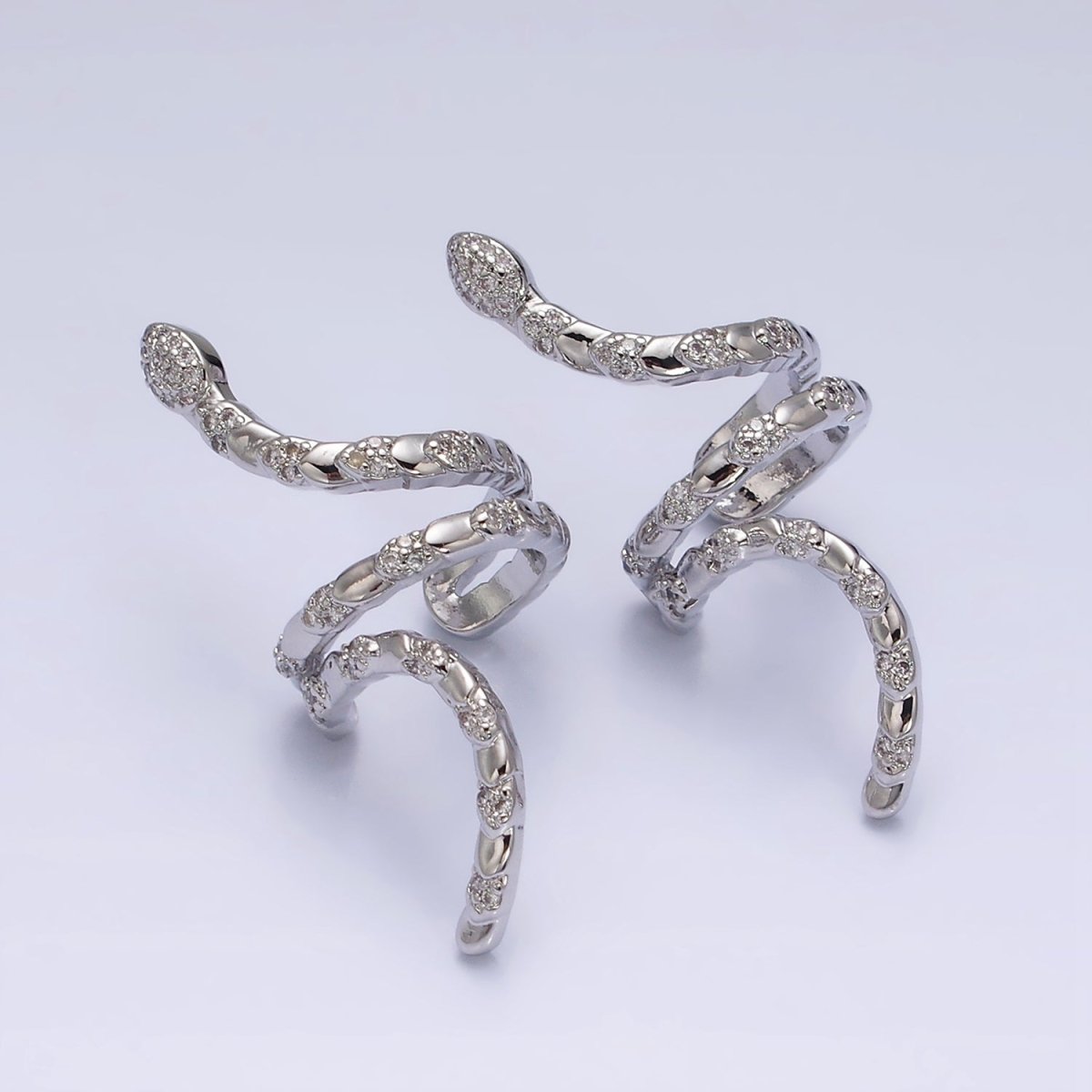 16K Gold Filled Snake Serpent Scale Textured Micro Paved CZ Long Ear Cuff Earrings in Gold & Silver | AI-011 AI-012 - DLUXCA