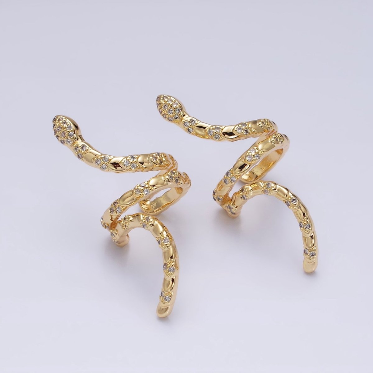 16K Gold Filled Snake Serpent Scale Textured Micro Paved CZ Long Ear Cuff Earrings in Gold & Silver | AI-011 AI-012 - DLUXCA