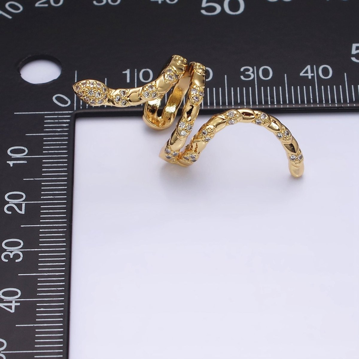 16K Gold Filled Snake Serpent Scale Textured Micro Paved CZ Long Ear Cuff Earrings in Gold & Silver | AI-011 AI-012 - DLUXCA