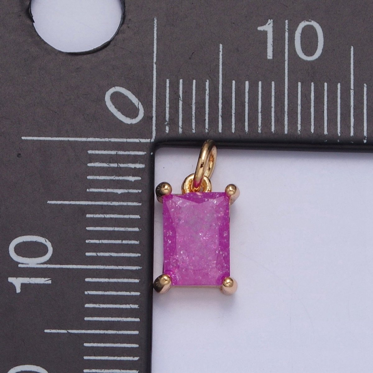 16K Gold Filled Sparkly Pastel Emerald Cut Cubic Zirconia Charm Jewelry Making Component Rectangle Square Add on Charm | X-268-X-272 - DLUXCA