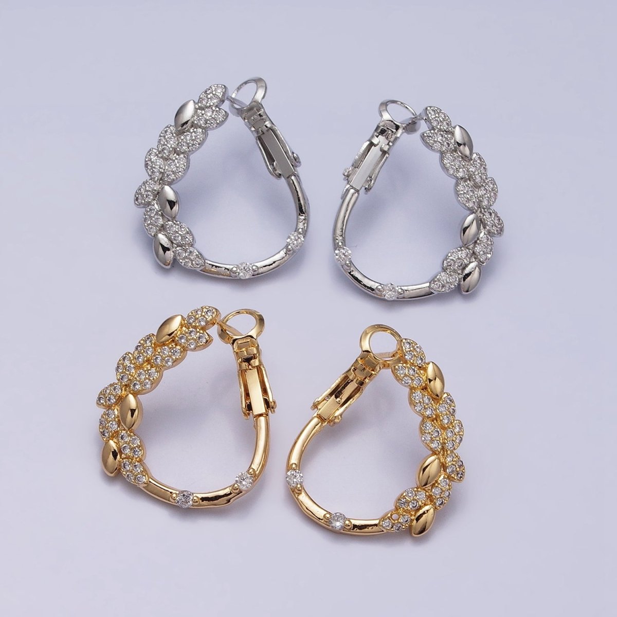 16K Gold Filled Sphere Paddy Micro Paved Front-Facing Hinge Hoop Earrings in Gold & Silver | AD907 AD908 - DLUXCA