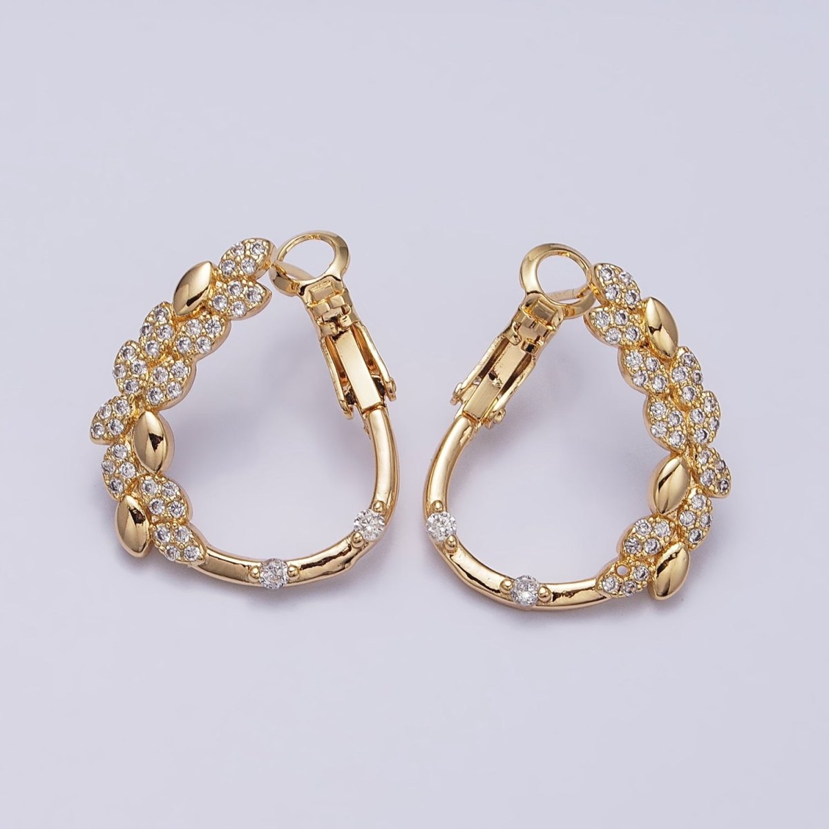 16K Gold Filled Sphere Paddy Micro Paved Front-Facing Hinge Hoop Earrings in Gold & Silver | AD907 AD908 - DLUXCA