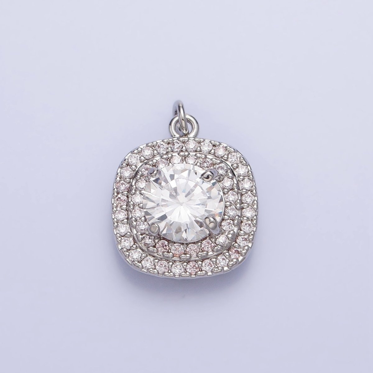 16K Gold Filled Square Micro Paved Round Clear CZ Add-On Charm in Gold & Silver | AC389 AC390 - DLUXCA