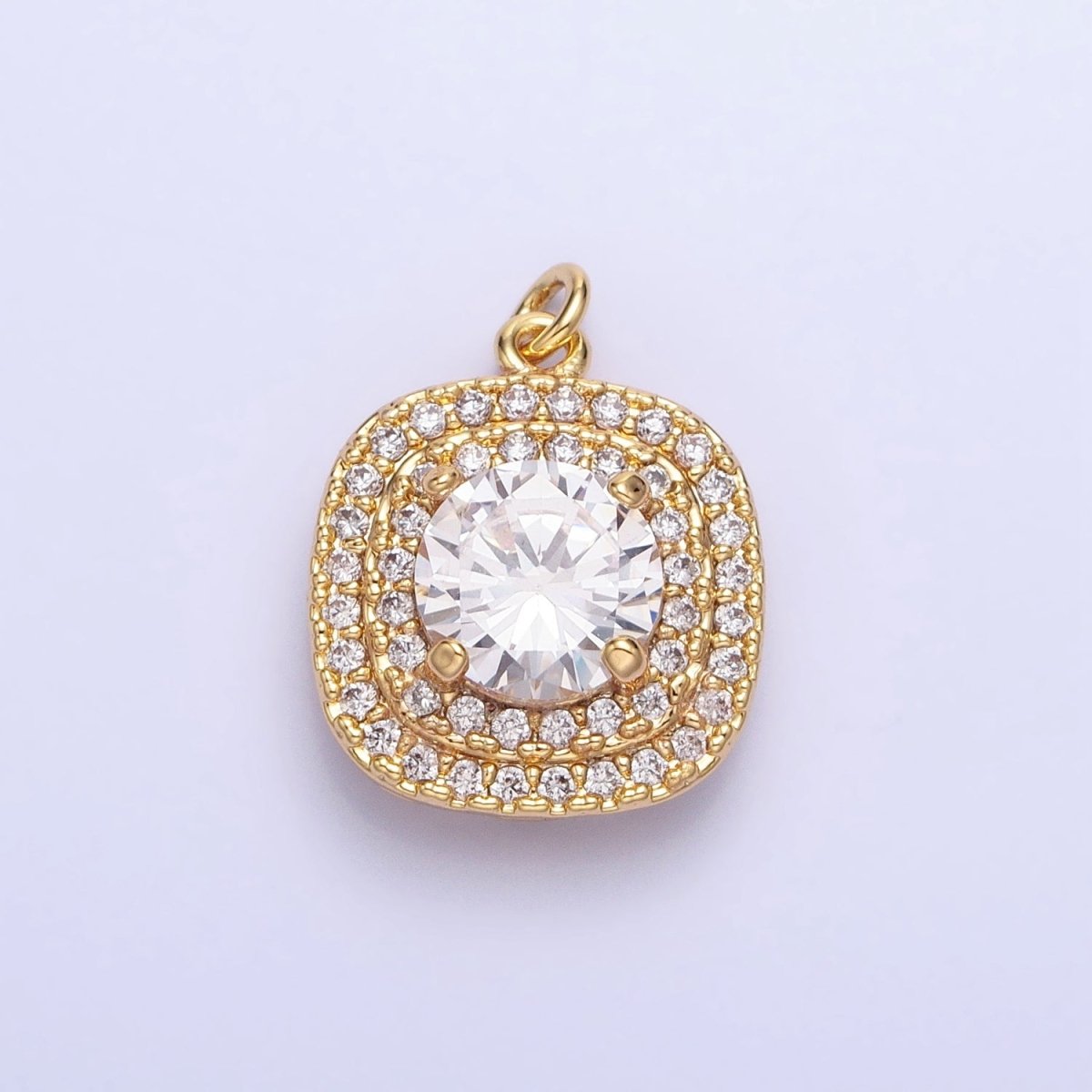 16K Gold Filled Square Micro Paved Round Clear CZ Add-On Charm in Gold & Silver | AC389 AC390 - DLUXCA