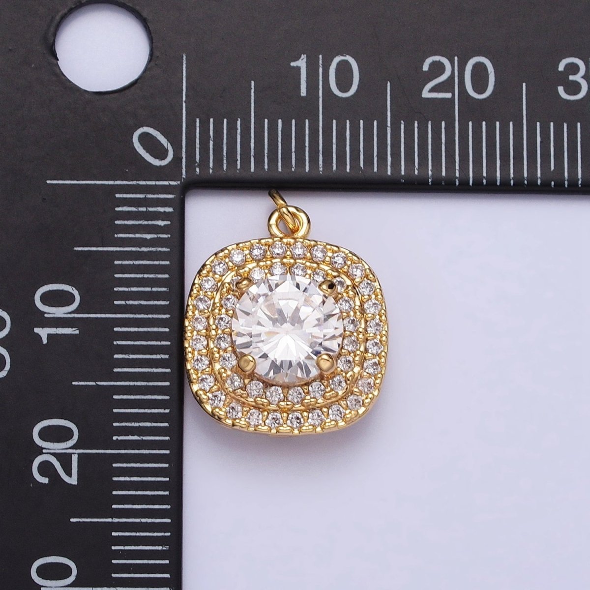 16K Gold Filled Square Micro Paved Round Clear CZ Add-On Charm in Gold & Silver | AC389 AC390 - DLUXCA