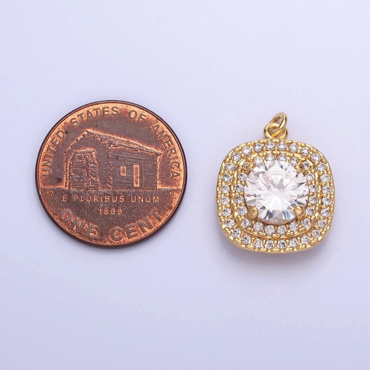 16K Gold Filled Square Micro Paved Round Clear CZ Add-On Charm in Gold & Silver | AC389 AC390 - DLUXCA