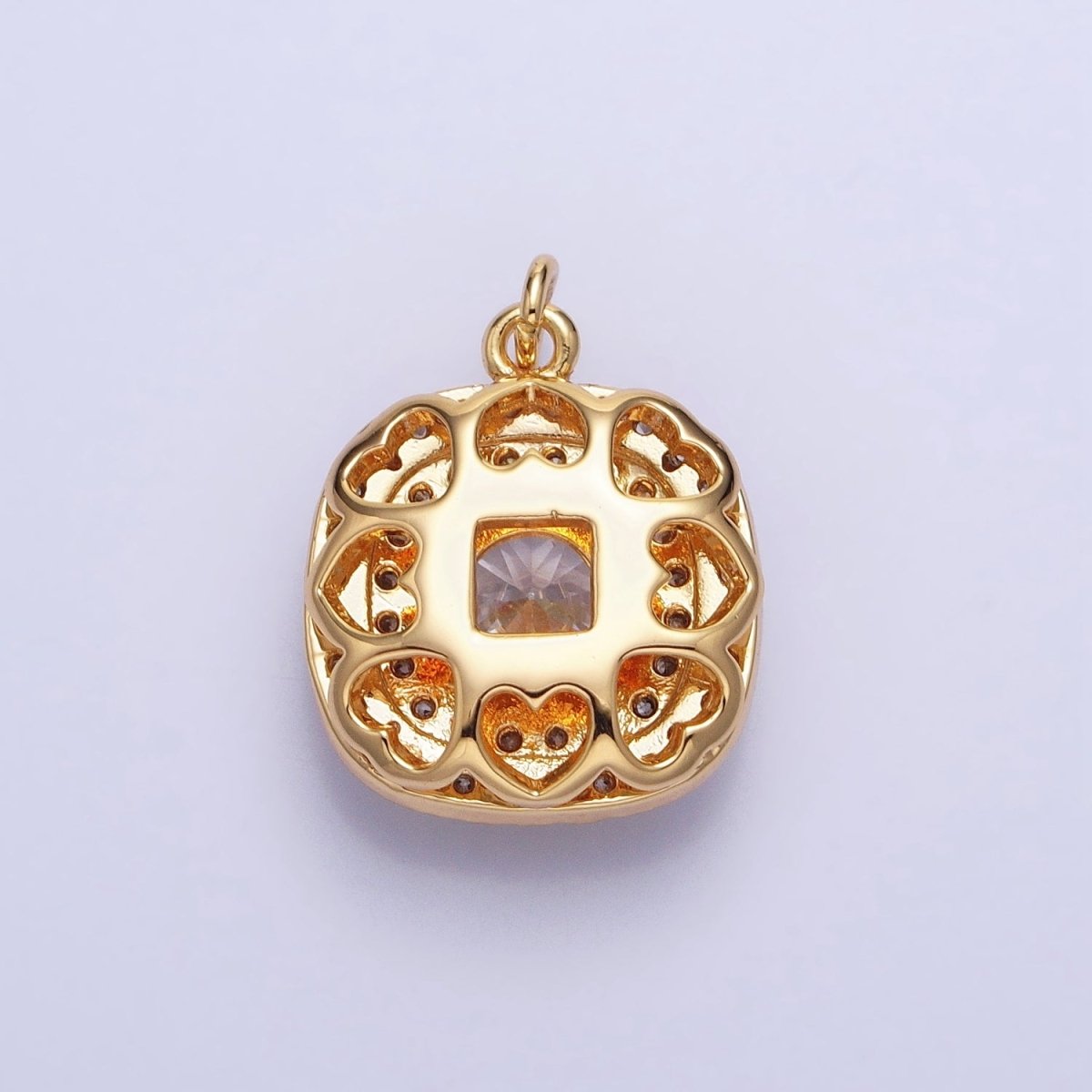 16K Gold Filled Square Micro Paved Round Clear CZ Add-On Charm in Gold & Silver | AC389 AC390 - DLUXCA