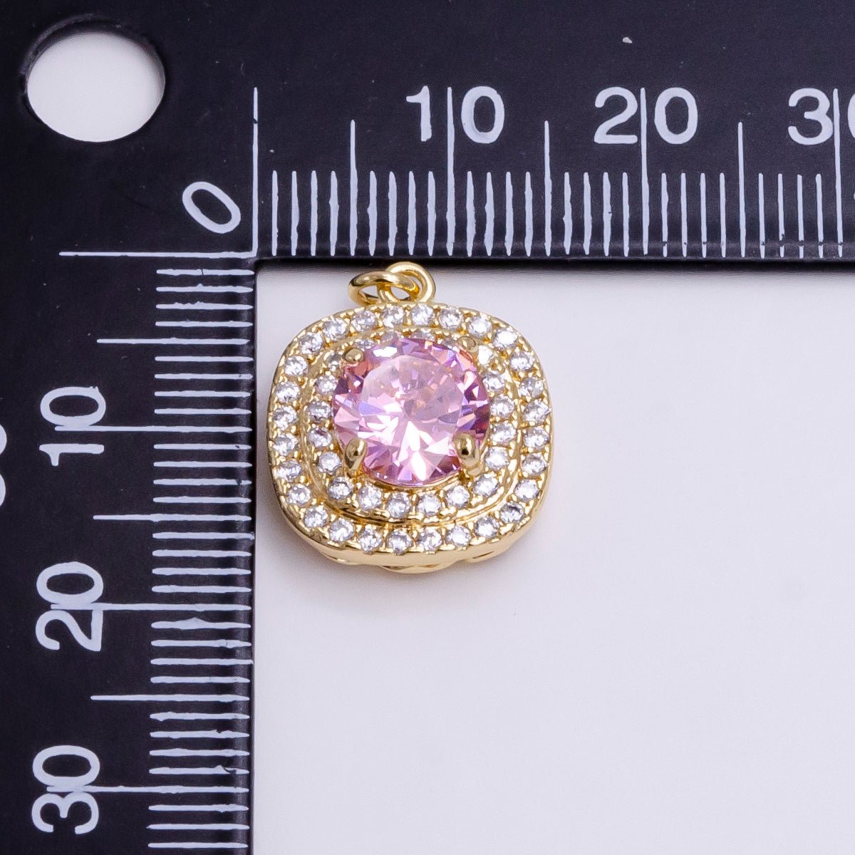 16K Gold Filled Square Micro Paved Round Pink CZ Add-On Charm in Gold & Silver | AC1459 AC1460 - DLUXCA
