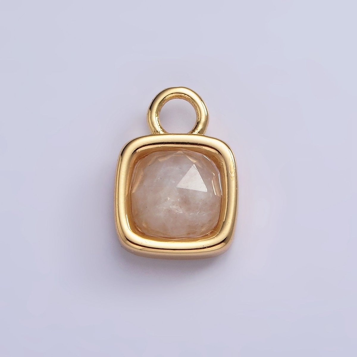 16K Gold Filled Square Multifaceted Natural Gemstone Personalized Add-On Charm | AC1466 - AC1478 - DLUXCA