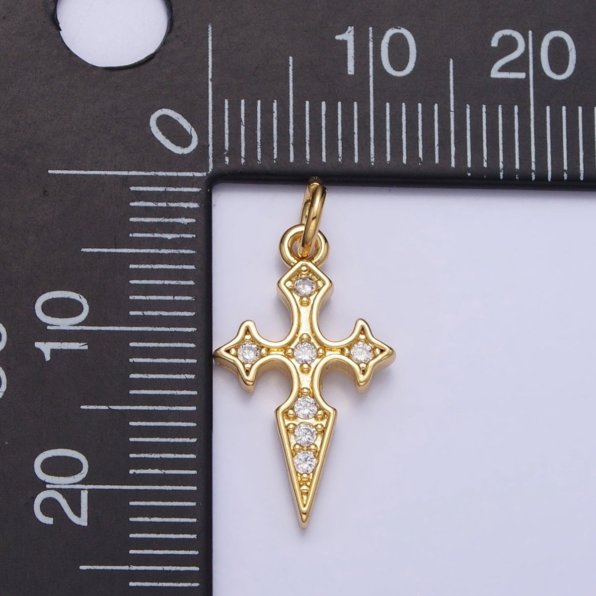 16K Gold Filled St. James Cross Micro Paved CZ Religious Add-On Charm | AC1288 - DLUXCA