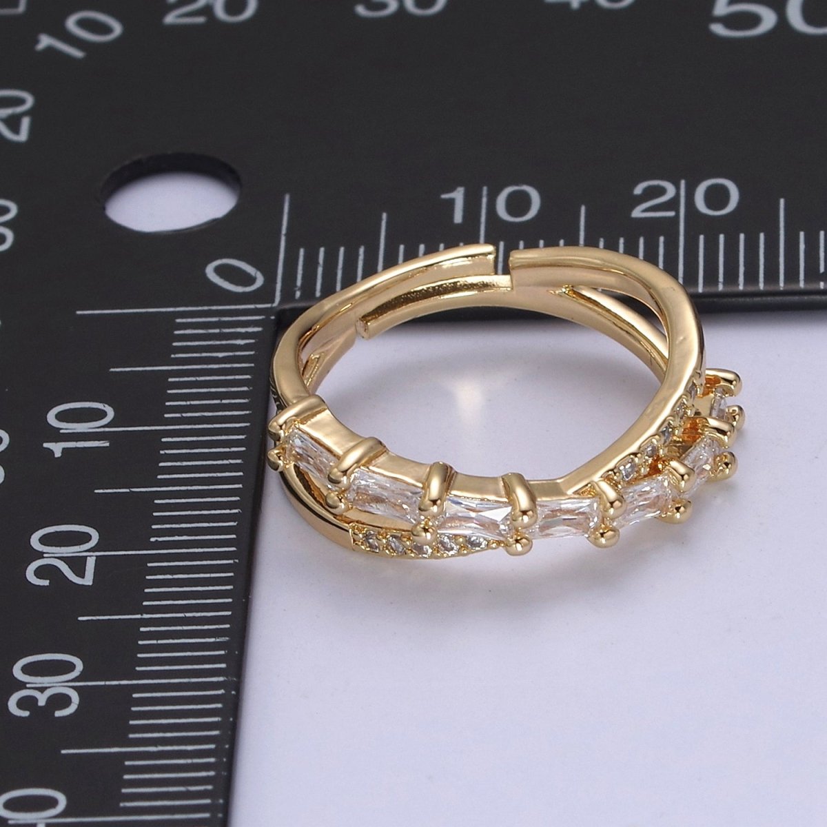 16K Gold Filled Stacking Double Band Unique Clear Crystal Zirconia CZ Adjustable Ring U-304 - DLUXCA
