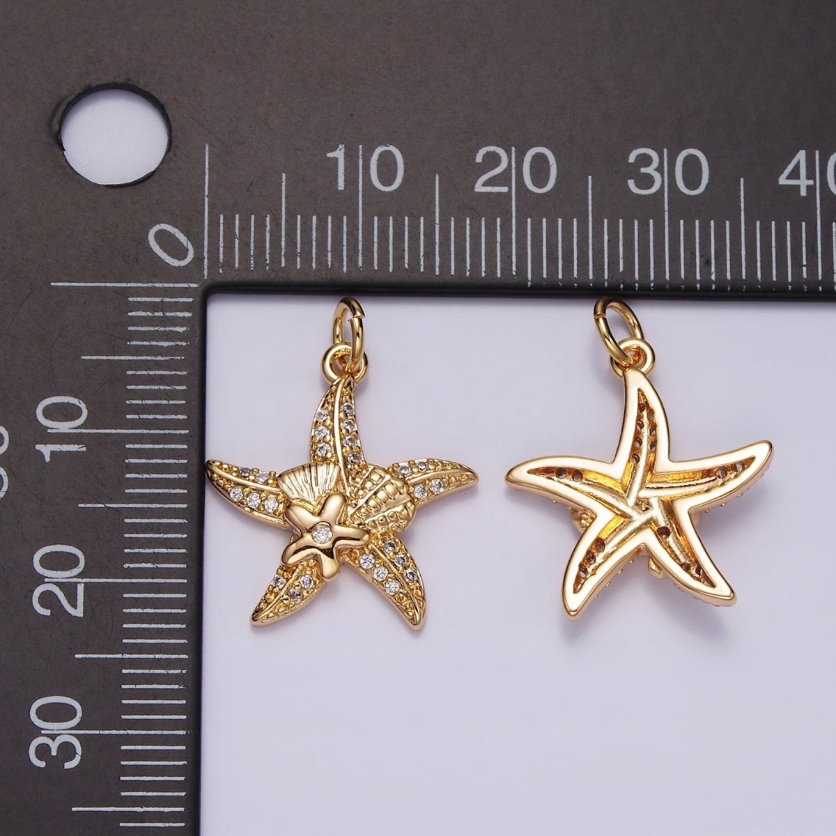 16K Gold Filled Starfish Animal Flower Micro Paved CZ Charm | AG457 - DLUXCA