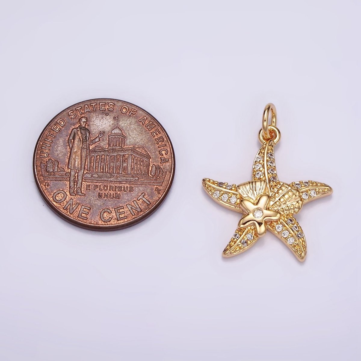 16K Gold Filled Starfish Animal Flower Micro Paved CZ Charm | AG457 - DLUXCA