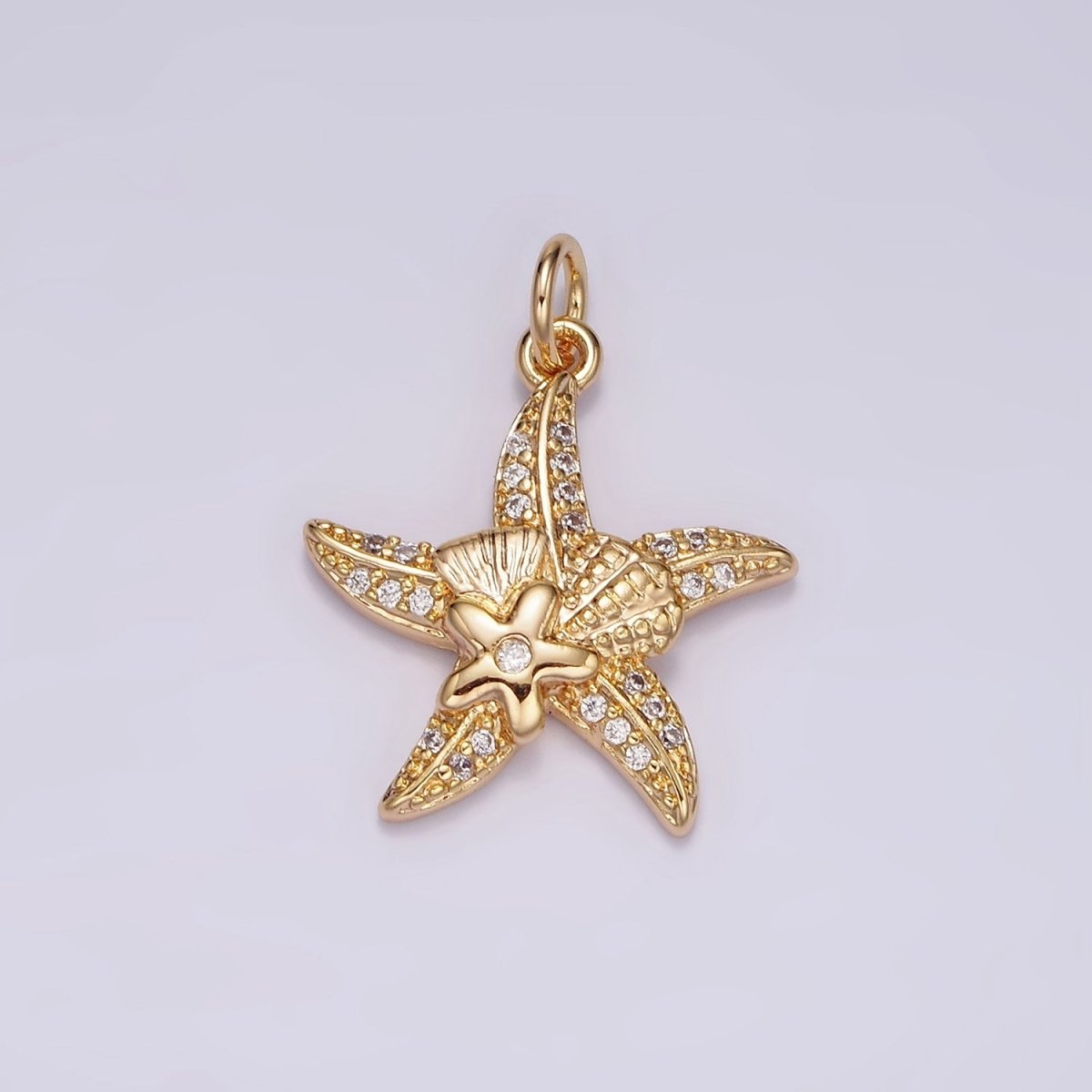 16K Gold Filled Starfish Animal Flower Micro Paved CZ Charm | AG457 - DLUXCA