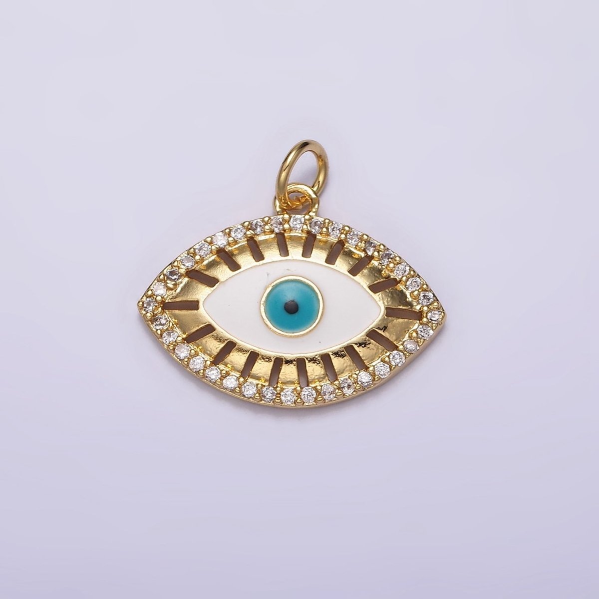 16K Gold Filled Teal Blue Evil Eye Open Bar Micro Paved CZ Charm | AC1421 - DLUXCA