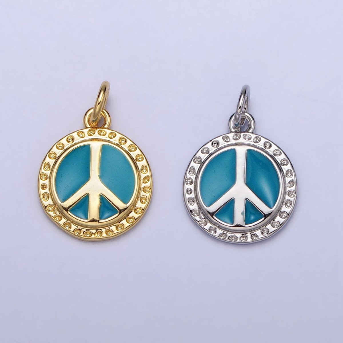 16K Gold Filled Teal Enamel Peace Symbol Round Add-On Charm | AC1284 AC1285 - DLUXCA