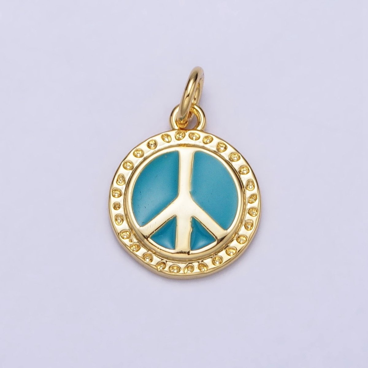 16K Gold Filled Teal Enamel Peace Symbol Round Add-On Charm | AC1284 AC1285 - DLUXCA