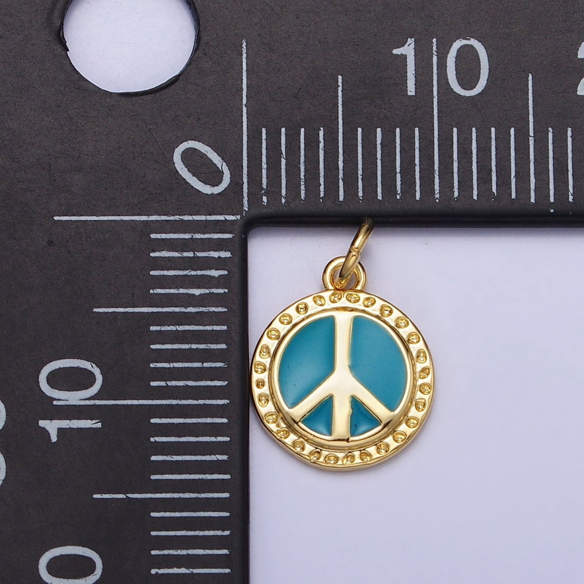 16K Gold Filled Teal Enamel Peace Symbol Round Add-On Charm | AC1284 AC1285 - DLUXCA