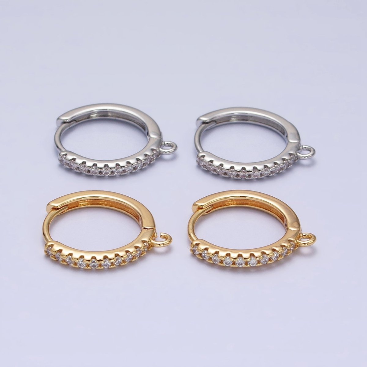 16K Gold Filled Thin Clear Micro Paved 17mm Open Loop Huggie Earrings Supply in Gold & Silver | Z-227 Z-228 - DLUXCA