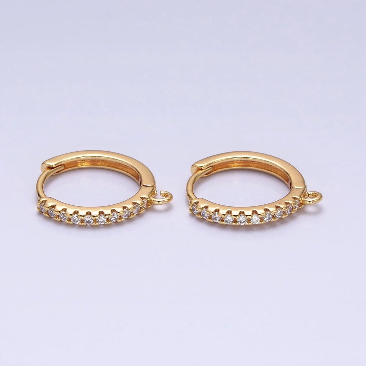 16K Gold Filled Thin Clear Micro Paved 17mm Open Loop Huggie Earrings Supply in Gold & Silver | Z-227 Z-228 - DLUXCA