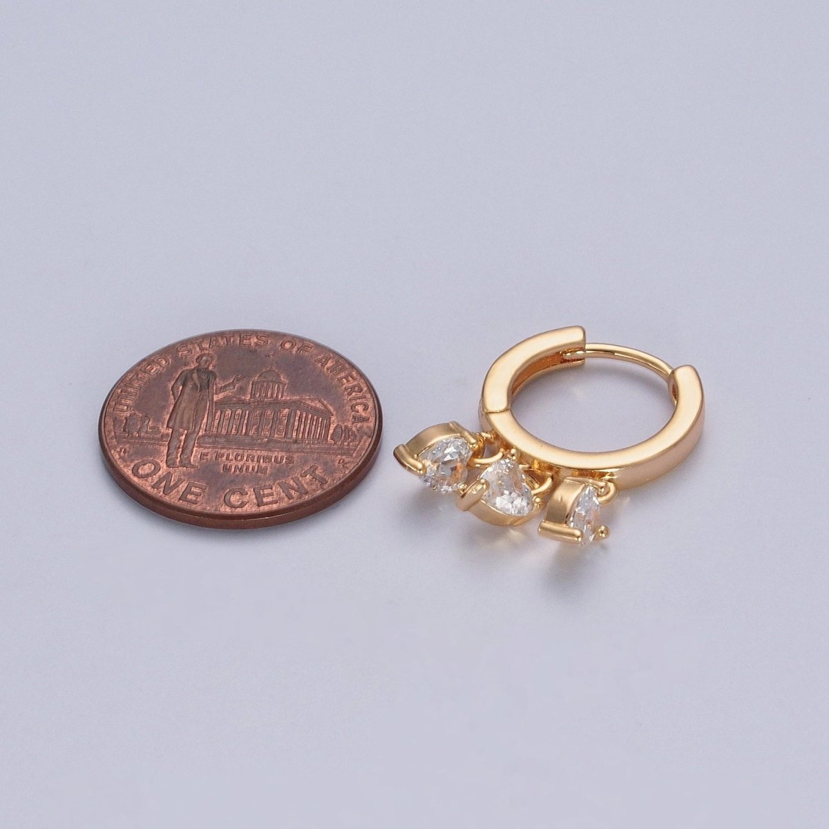 16K Gold Filled Three Heart Cubic Zirconia Charm Huggie Hoop Earrings P-341 P-342 P-343 P-344 P-345 P-346 - DLUXCA