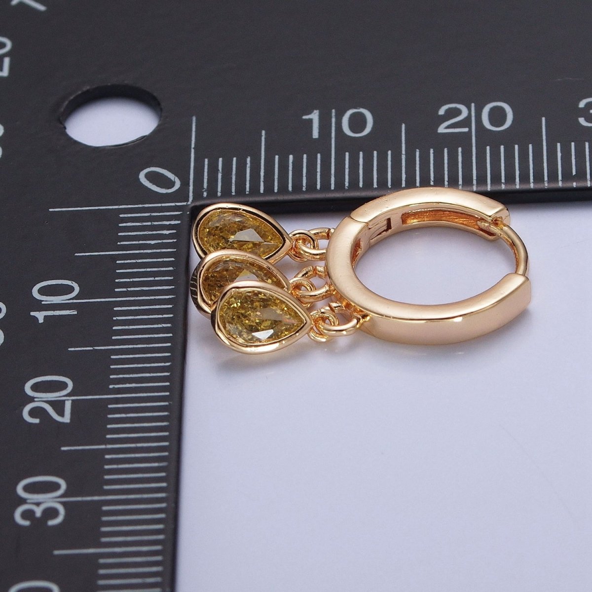 16K Gold Filled Three Teardrop Cubic Zirconia Huggie Dangle Drop Earrings P-172~P-174 T-175 - DLUXCA
