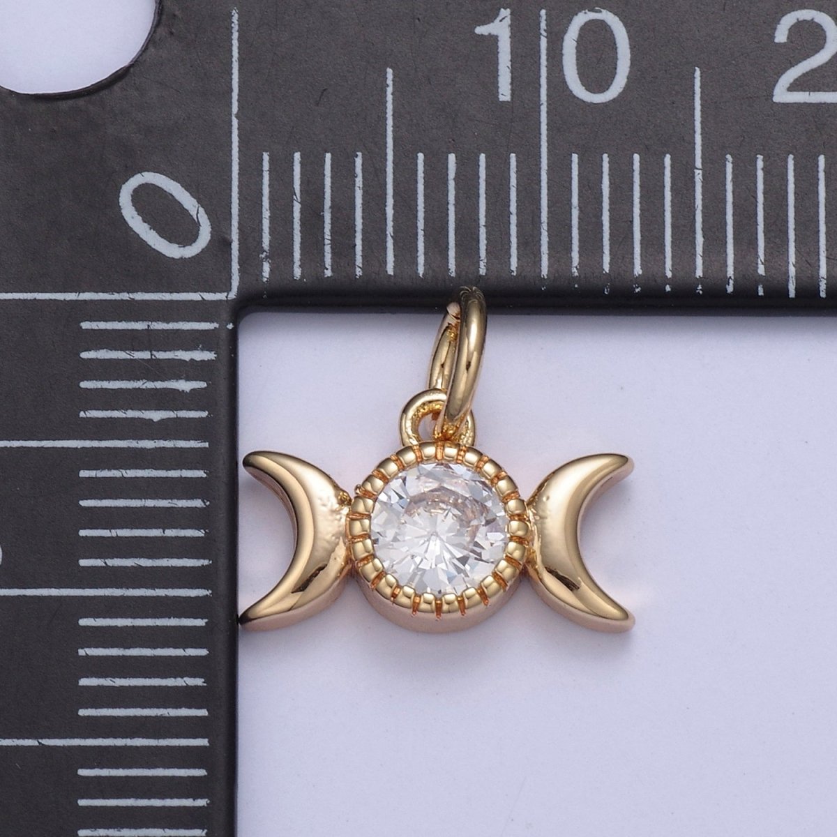 16k Gold Filled Tiny Moon and Cubic Zirconia Charm in Gold micro Pave CZ Bright Double Moon Celestial Charm N-434 - DLUXCA