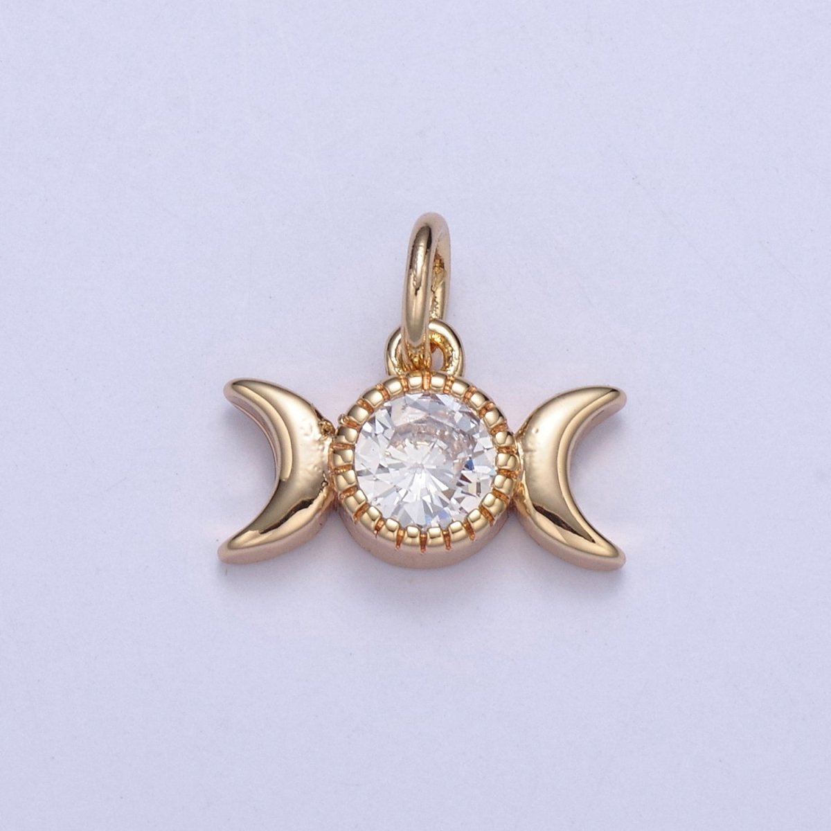 16k Gold Filled Tiny Moon and Cubic Zirconia Charm in Gold micro Pave CZ Bright Double Moon Celestial Charm N-434 - DLUXCA