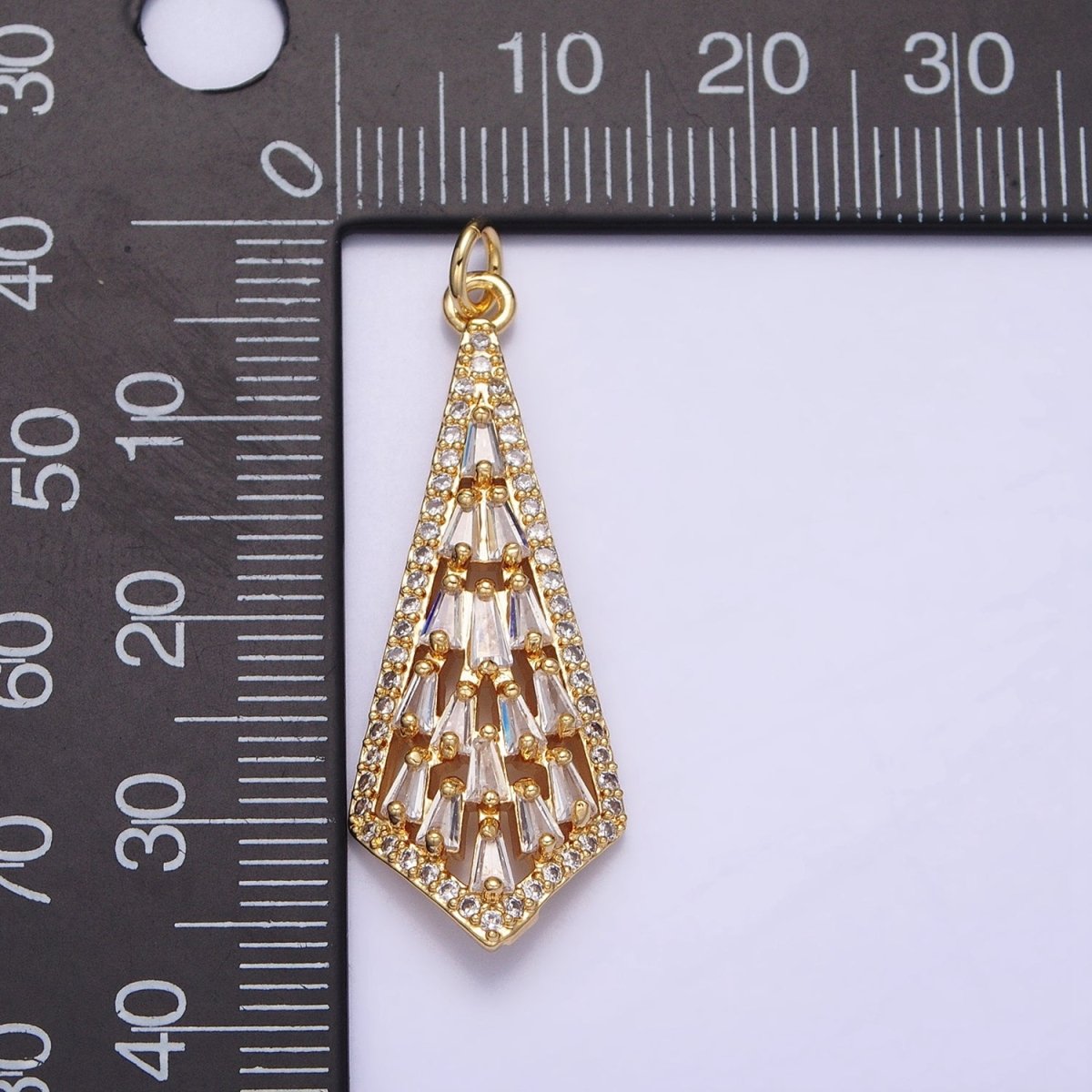 16K Gold Filled Triangle Baguette Micro Paved CZ Geometric Arrow Charm in Gold & Silver | AC1229 AC1230 - DLUXCA